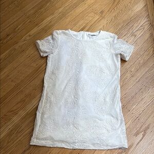 LOFT White Embroidered Textured Short Sleeve Shift Dress Women’s Large